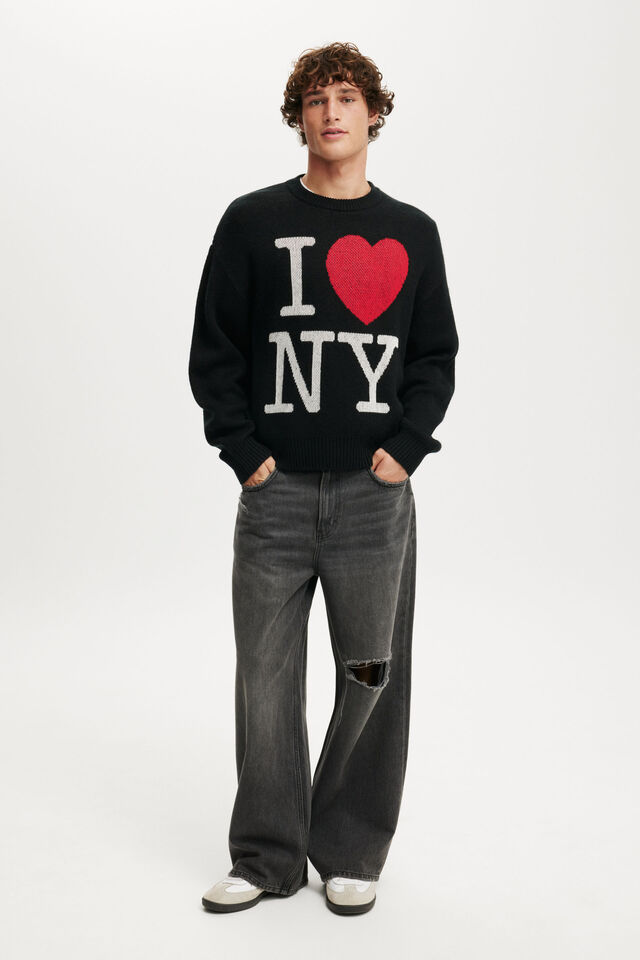 I Love NY Box Fit Crew Knit, LCN I LOVE NY / BLACK