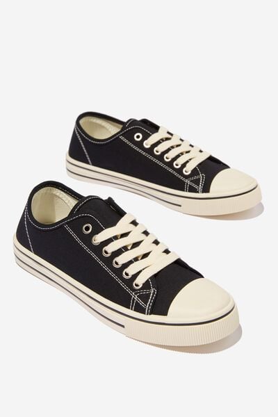 Harlow Lace Up Plimsoll, BLACK ECRU