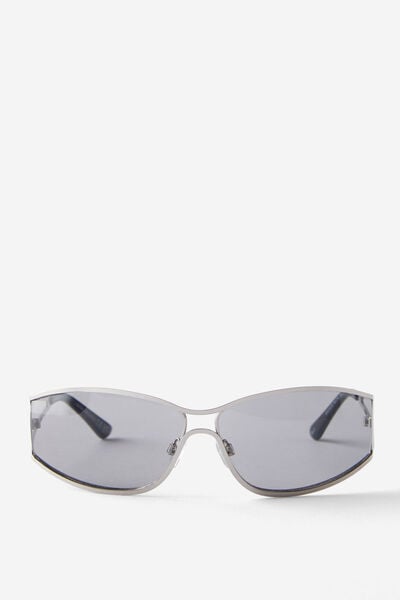 Bronte Metal Shield Sunglasses, SILVER/LIGHT SMOKE