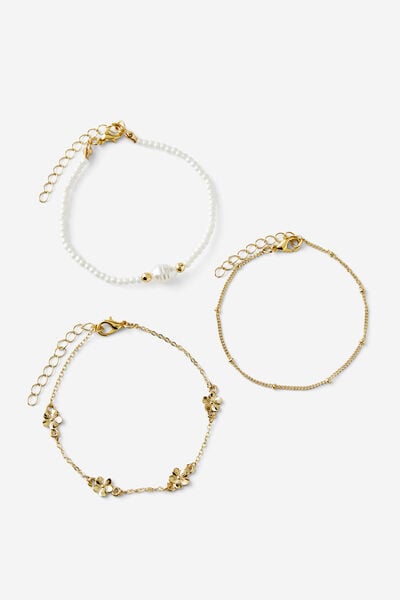 Multipack Bracelet, GOLD PLATED HIBISCUS PEARL