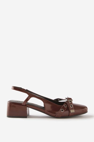 Bonnie Slingback Block Heel, BURGUNDY GLOSS BUCKLE
