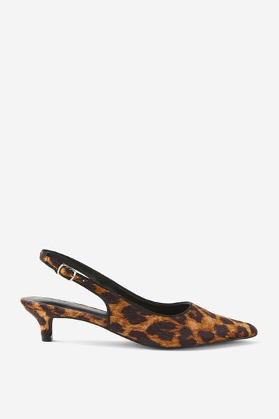 Greta Pointed Kitten Heel, LEOPARD FAUX PONY HAIR