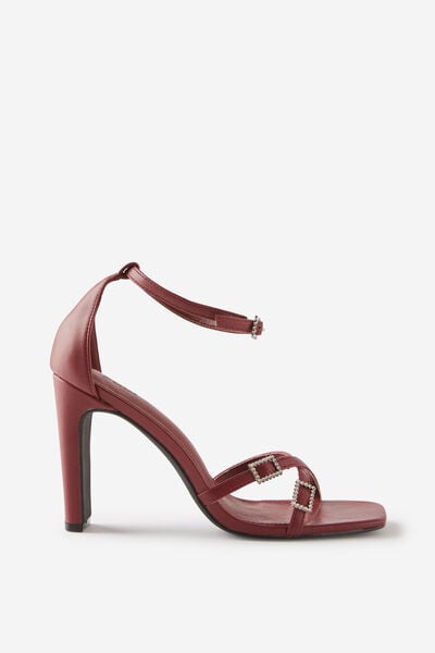 Minnie Strappy Block Heel, SANGRIA/SILVER DIAMANTE BUCKLE
