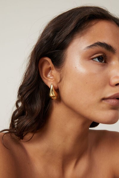 Mid Charm Earring, GOLD PLATED WATERDROP STUD