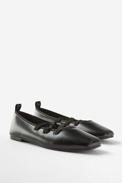 Miley Lace Up Ballerina, BLACK