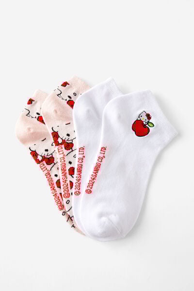 2 Pk Of Ankle Socks, LCN SAN HELLO KITTY & STRAWBERRY (S/M)