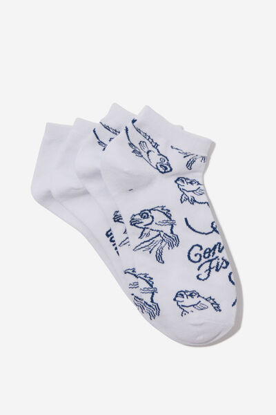 2 Pk Of Ankle Socks, GONE FISHING (M/L)