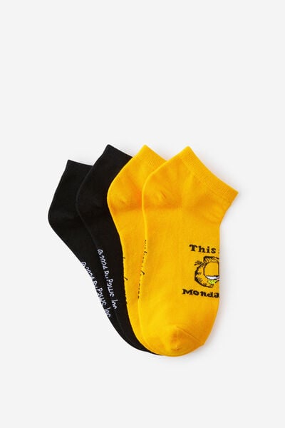 2 Pk Of Ankle Socks, LCN NIC GARFIELD MONDAY FACE (M/L)
