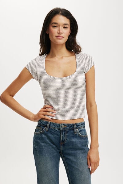 Hailey Textured Short Sleeve, KIMMI STRIPE BABYDOLL