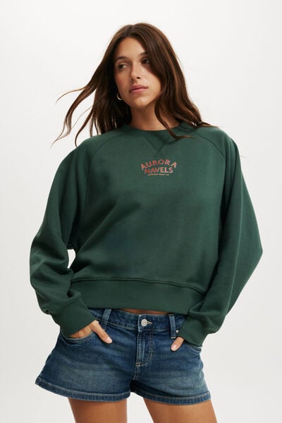Classic Fleece Graphic Raglan Crew Sweatshirt, AORORA NAVELS/PINE FOREST GREEN