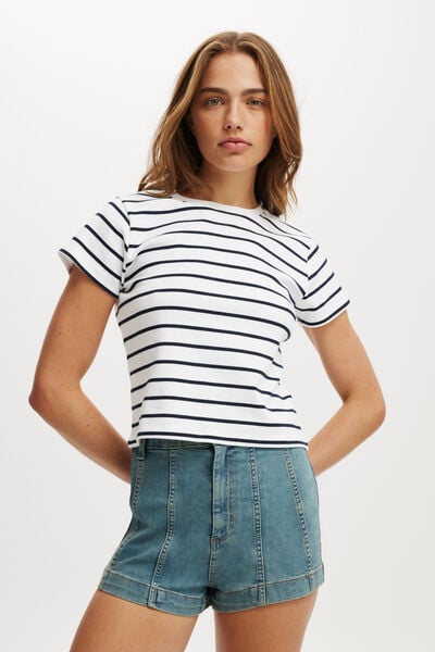 High Rise Classic Stretch Denim Short, CANYON BLUE/SEAM