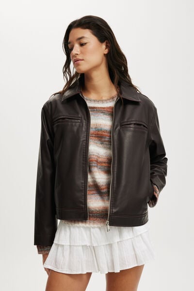 Ivy Faux Leather Jacket, CHERRY CHOC