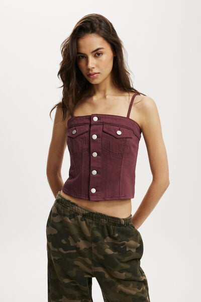 Willow Denim Corset, BERRY WASH