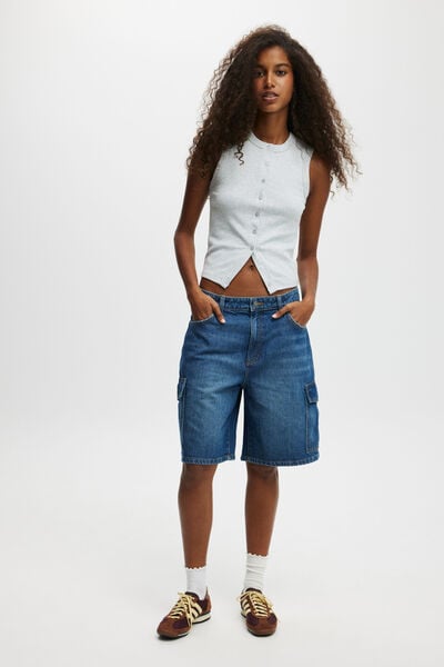 Super Baggy Cargo Denim Jort, KING BLUE