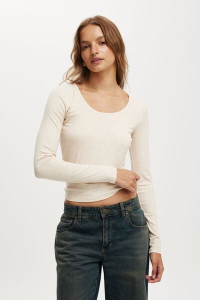Sunday Scoop Neck Long Sleeve, FRENCH BEIGE MARLE