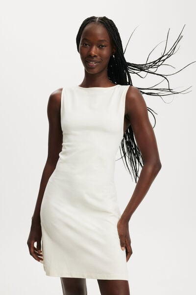 Bella Boat Neck Mini Dress, CREME FRAICHE
